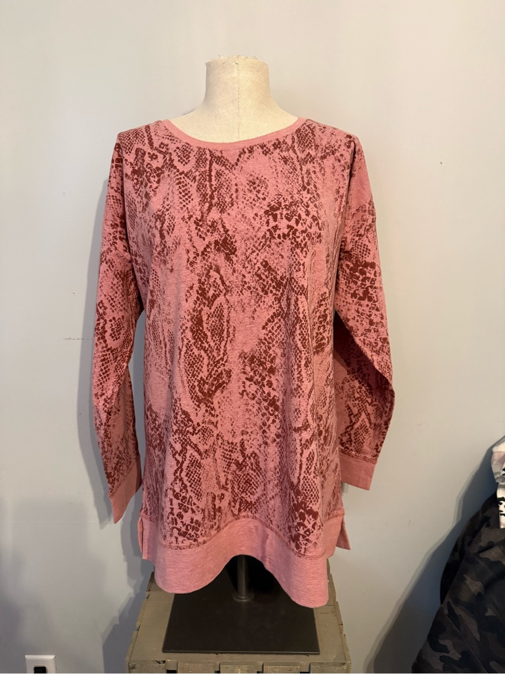 Chico's Grey Snake-Print Pullover Sweatshirt